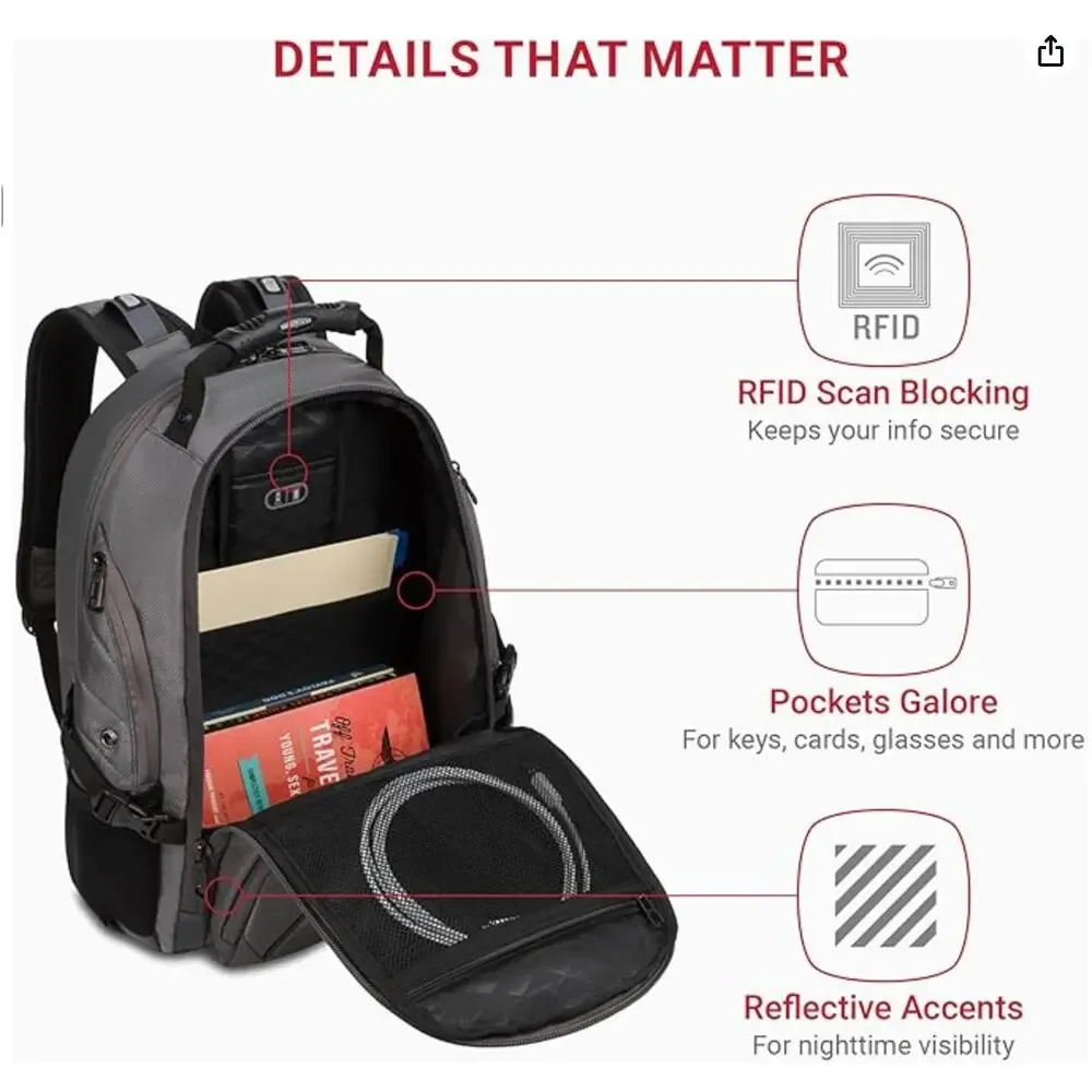SWISSGEAR 1900 ScanSmart TSA Laptop Backpack with RFID Protection- Gray
